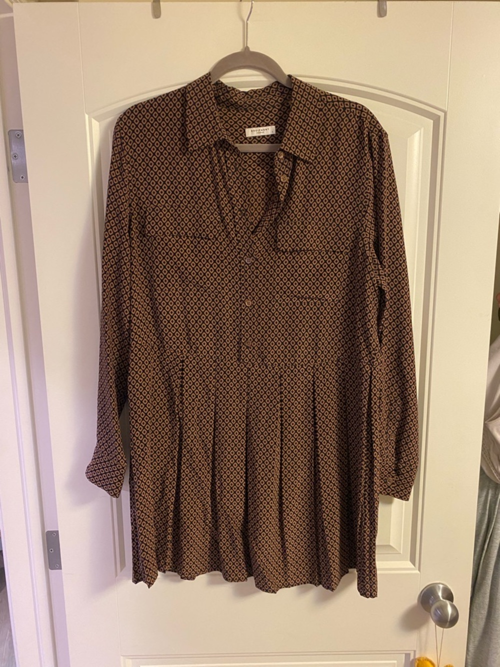 Equipment Brown Geometric Long-Sleeve Pleated Tunic